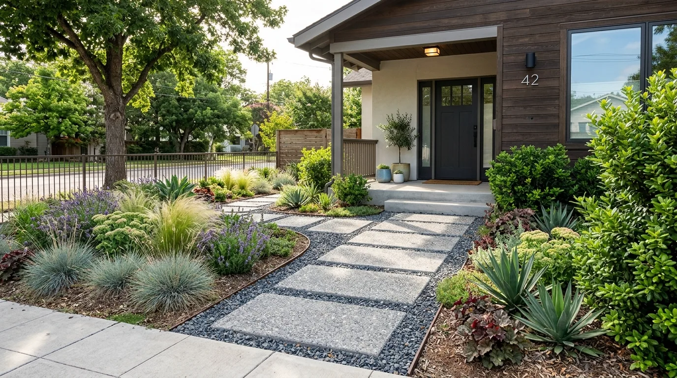 Small Front Yard With Layered Shrubs